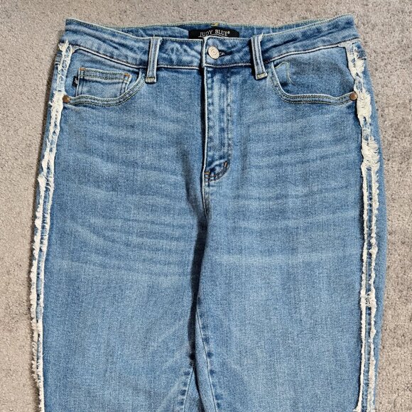 Judy Blue High Rise Medium Wash Slim Jeans Fray Trim Stretch JB88461MD - Picture 5 of 10